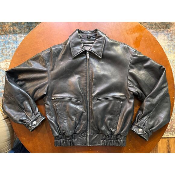 Vintage Mens Lined Wilsons Leather Black Bomber Removable Liner Distressed - Picture 9 of 15